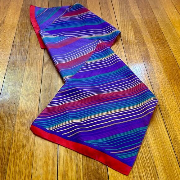 Vintage Women's Purple Striped Fashion Scarf Head Wrap Made in Italy - Picture 1 of 11